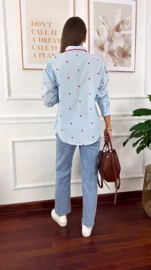 Bawełniana koszula Cinza błękitna w serduszka