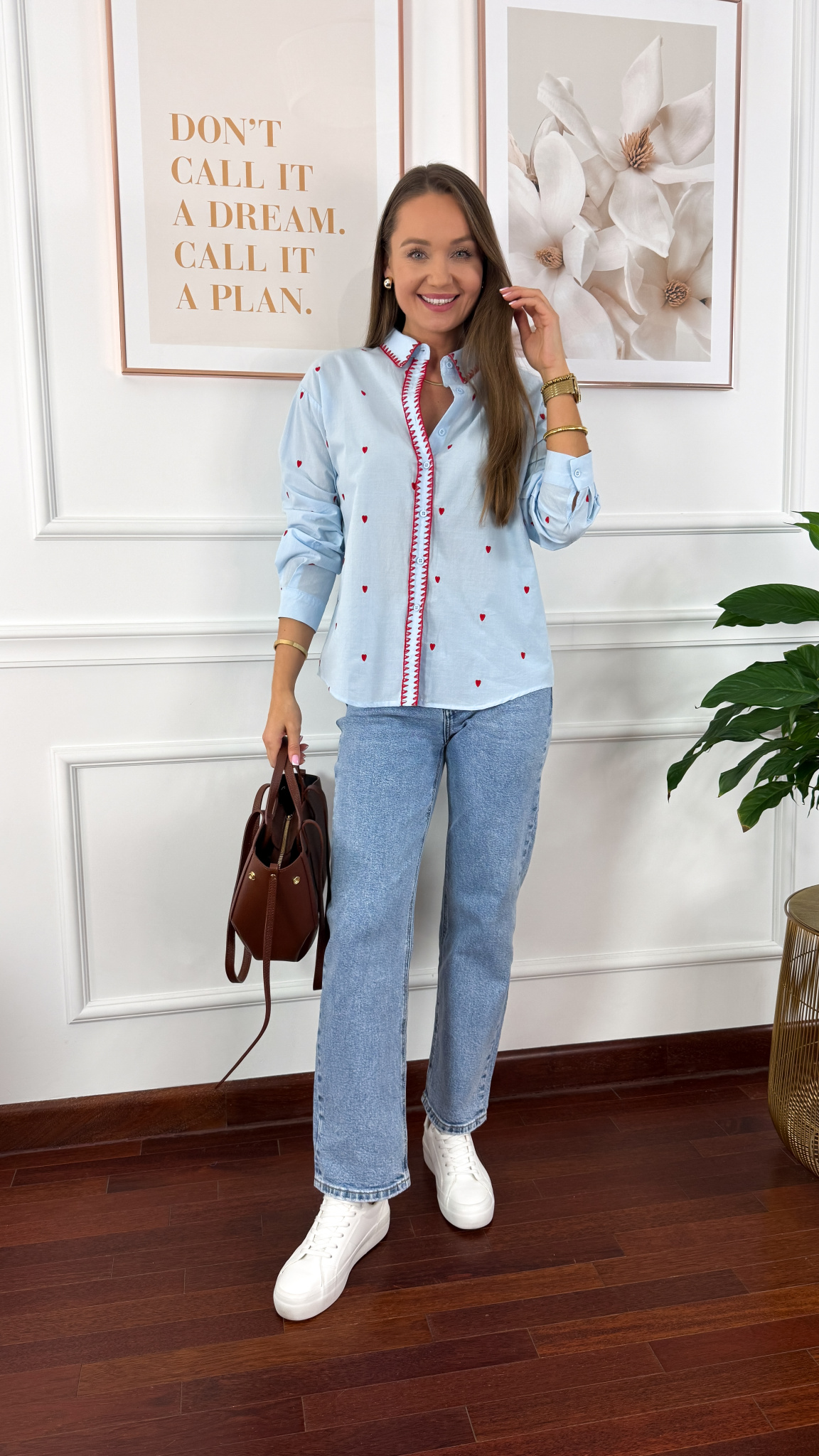 Bawełniana koszula Cinza błękitna w serduszka