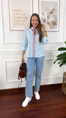 Bawełniana koszula Cinza błękitna w serduszka