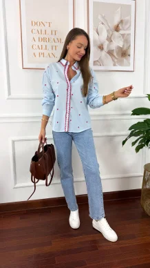 Bawełniana koszula Cinza błękitna w serduszka