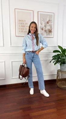 Bawełniana koszula Cinza błękitna w serduszka