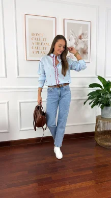 Bawełniana koszula Cinza błękitna w serduszka