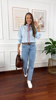 Bawełniana koszula Cinza błękitna w serduszka