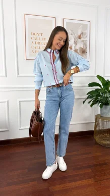 Bawełniana koszula Cinza błękitna w serduszka