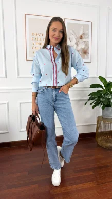 Bawełniana koszula Cinza błękitna w serduszka