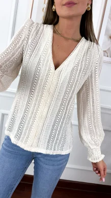 Ażurowa bawełniana bluzka Marianna beżowa