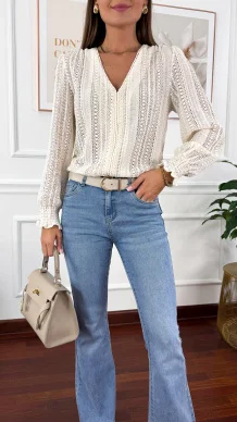 Ażurowa bawełniana bluzka Marianna beżowa