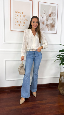 Ażurowa bawełniana bluzka Marianna beżowa