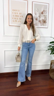 Ażurowa bawełniana bluzka Marianna beżowa