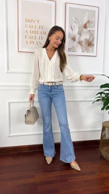 Ażurowa bawełniana bluzka Marianna beżowa