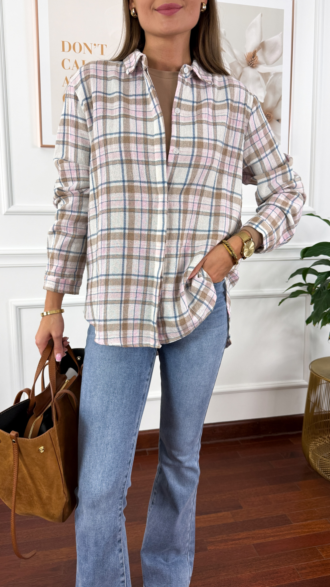 Koszula w kratę Kiara różowa