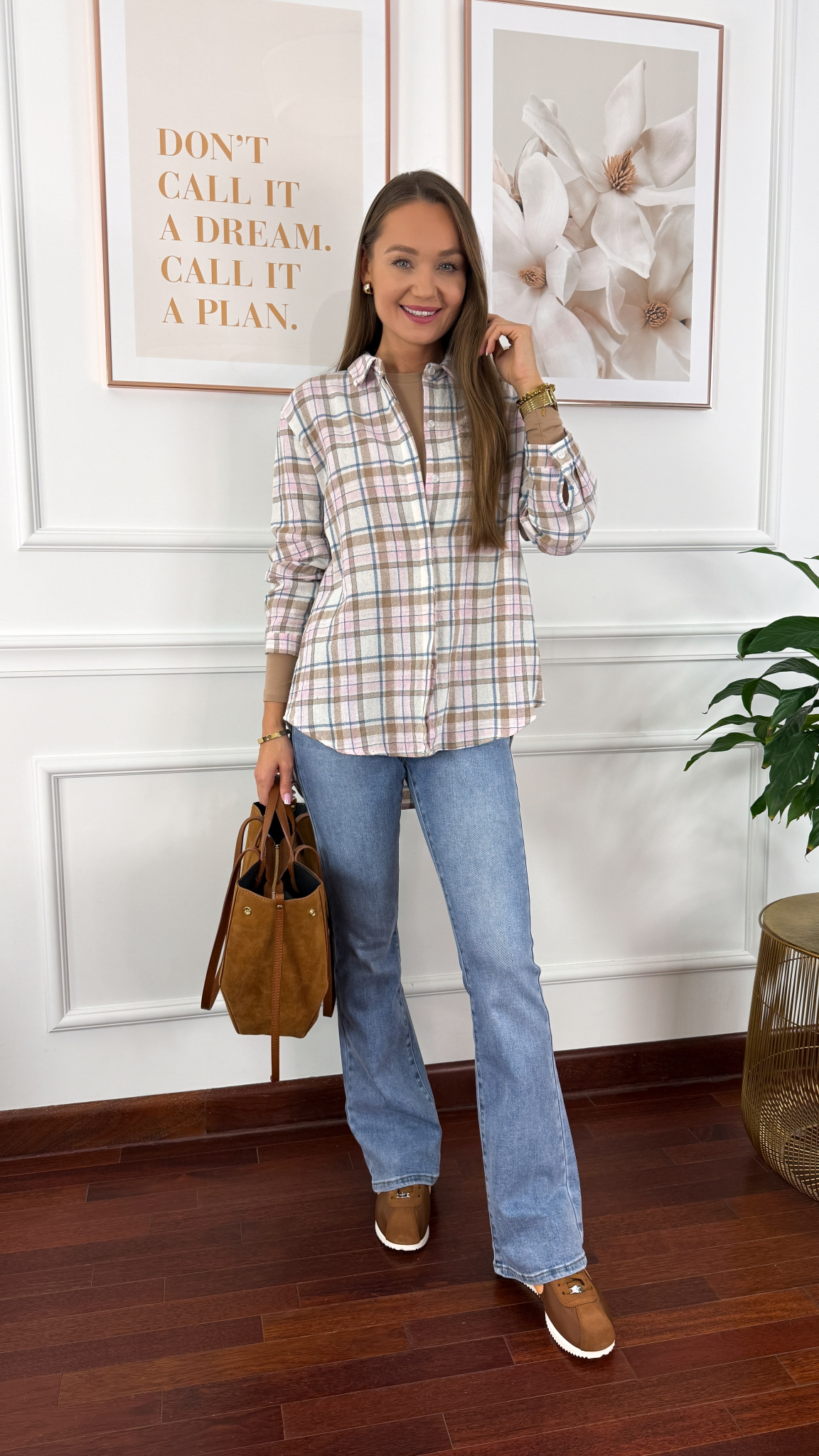 Koszula w kratę Kiara różowa