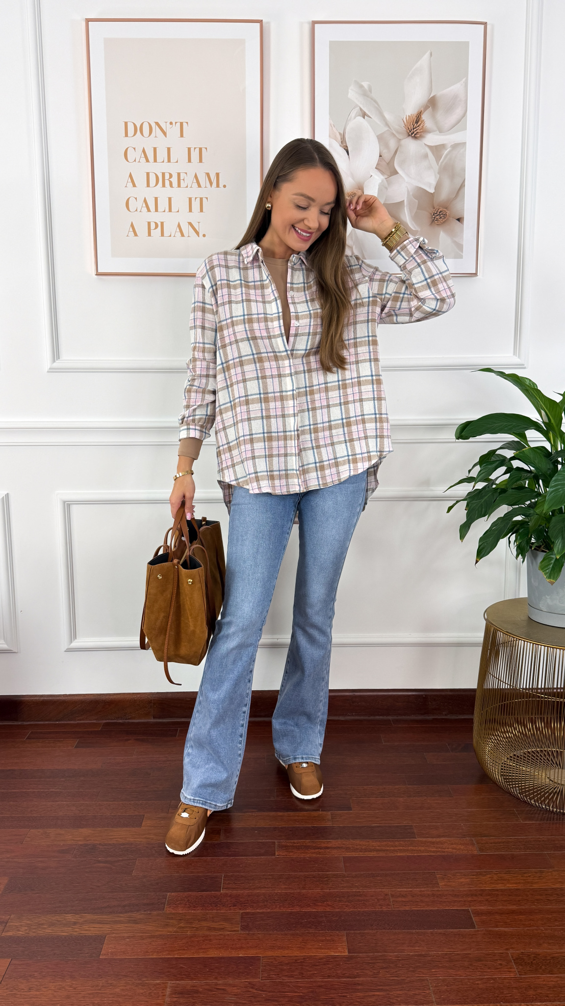 Koszula w kratę Kiara różowa