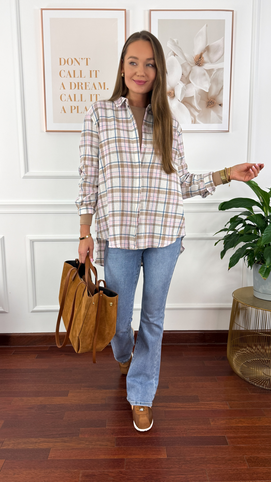 Koszula w kratę Kiara różowa