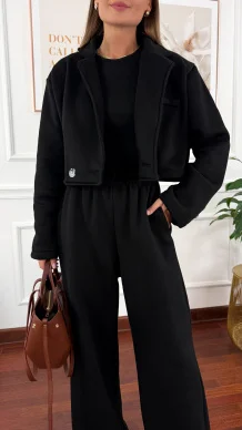 Bawełniany trzyczęściowy komplet dresowy Viven czarny