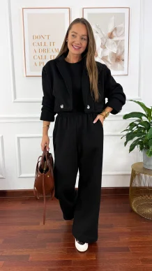 Bawełniany trzyczęściowy komplet dresowy Viven czarny