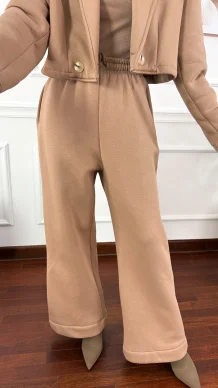 Bawełniany trzyczęściowy komplet dresowy Viven cappuccino