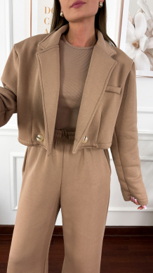 Bawełniany trzyczęściowy komplet dresowy Viven cappucino