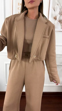 Bawełniany trzyczęściowy komplet dresowy Viven cappuccino