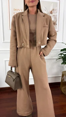 Bawełniany trzyczęściowy komplet dresowy Viven cappuccino