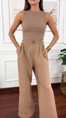 Bawełniany trzyczęściowy komplet dresowy Viven cappuccino