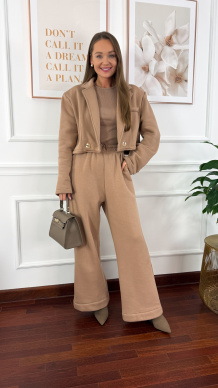 Bawełniany trzyczęściowy komplet dresowy Viven cappucino