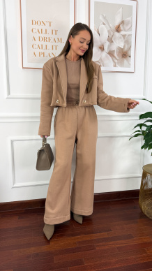 Bawełniany trzyczęściowy komplet dresowy Viven cappucino