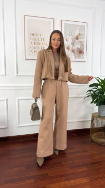 Bawełniany trzyczęściowy komplet dresowy Viven cappuccino