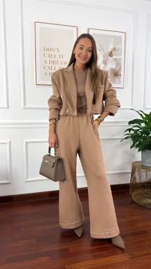 Bawełniany trzyczęściowy komplet dresowy Viven cappuccino