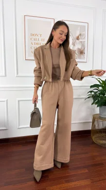 Bawełniany trzyczęściowy komplet dresowy Viven cappuccino