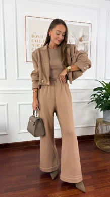 Bawełniany trzyczęściowy komplet dresowy Viven cappuccino