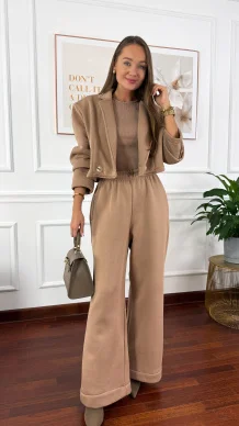 Bawełniany trzyczęściowy komplet dresowy Viven cappuccino