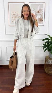 Bawełniany trzyczęściowy komplet dresowy Viven szary