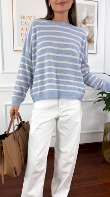 Wełniany sweter Torina niebieski w paski