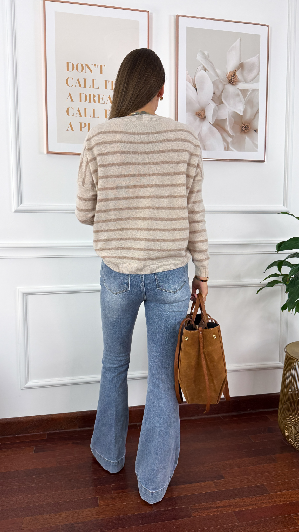 Wełniany sweter Torina beżowy w paski