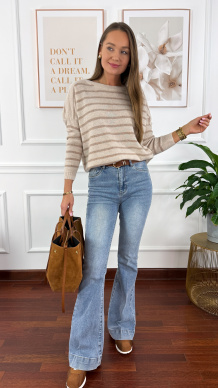 Wełniany sweter Torina beżowy w paski