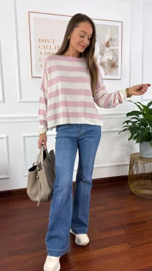 Sweter Isla różowy w paski