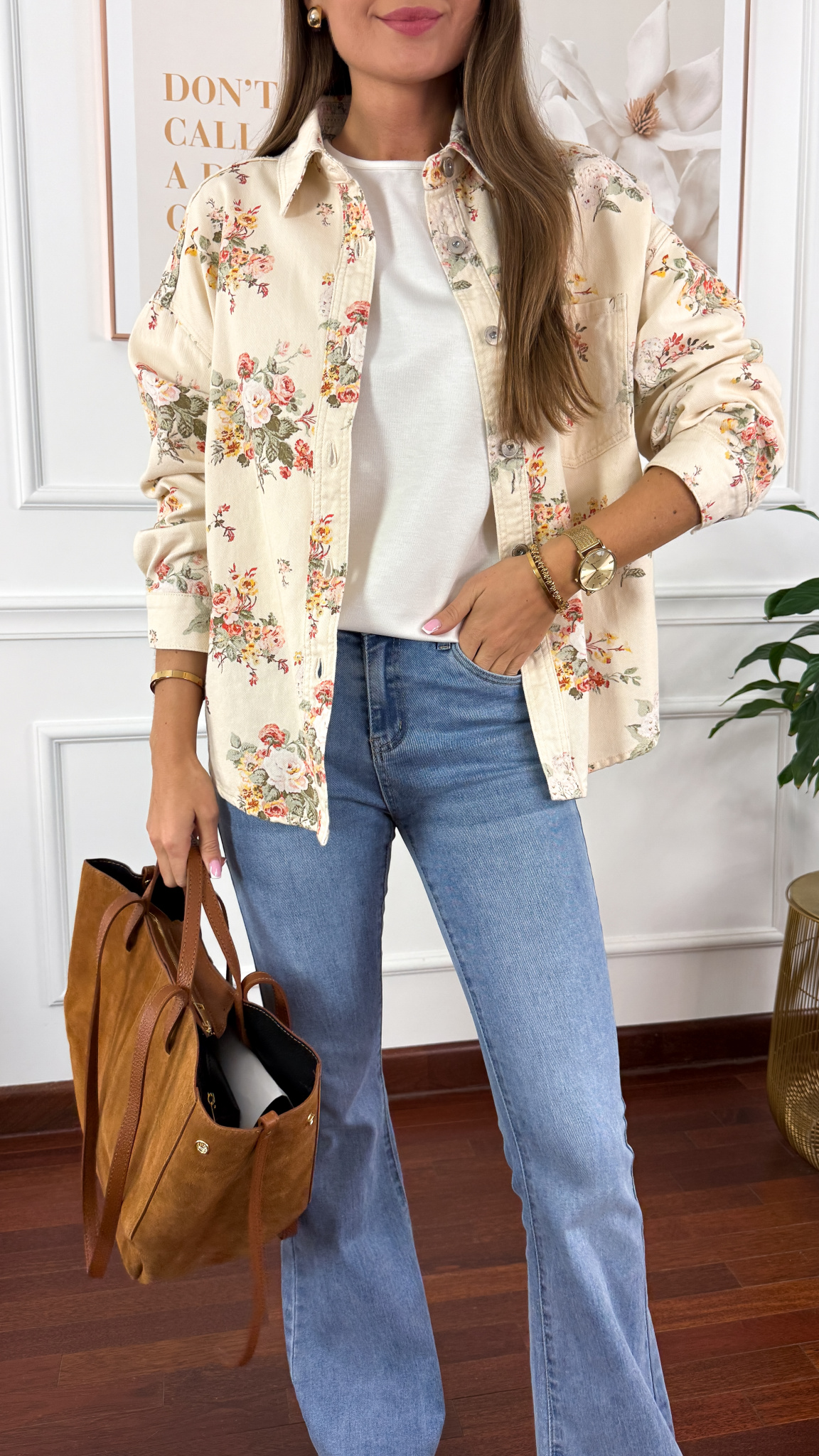 Koszula w kwiaty Francesca ecru