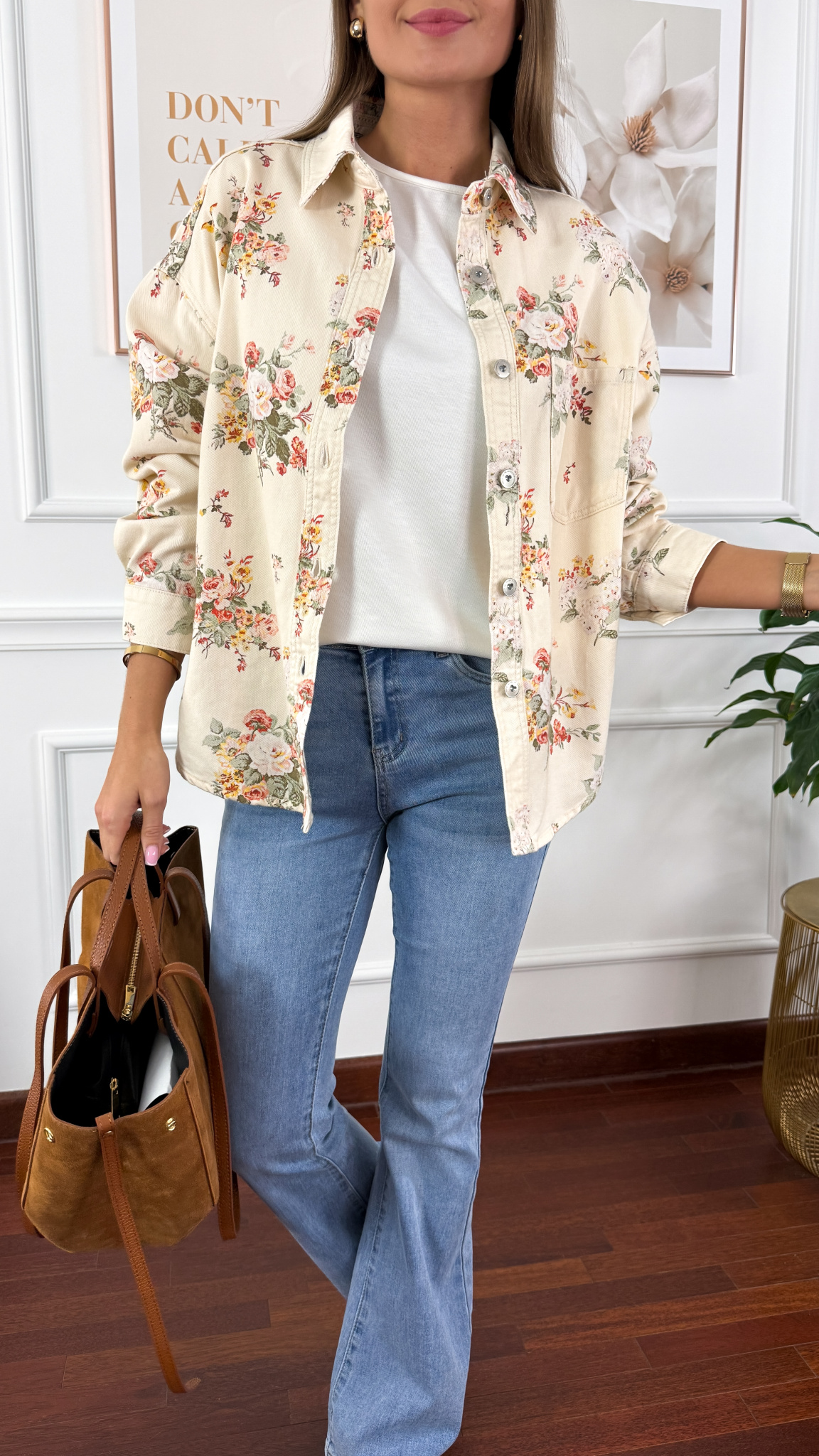 Koszula w kwiaty Francesca ecru