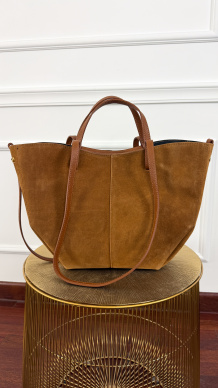 Zamszowa skórzana torebka Fino carmel