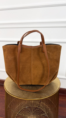 Zamszowa skórzana torebka Fino carmel