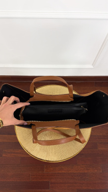 Zamszowa skórzana torebka Fino carmel