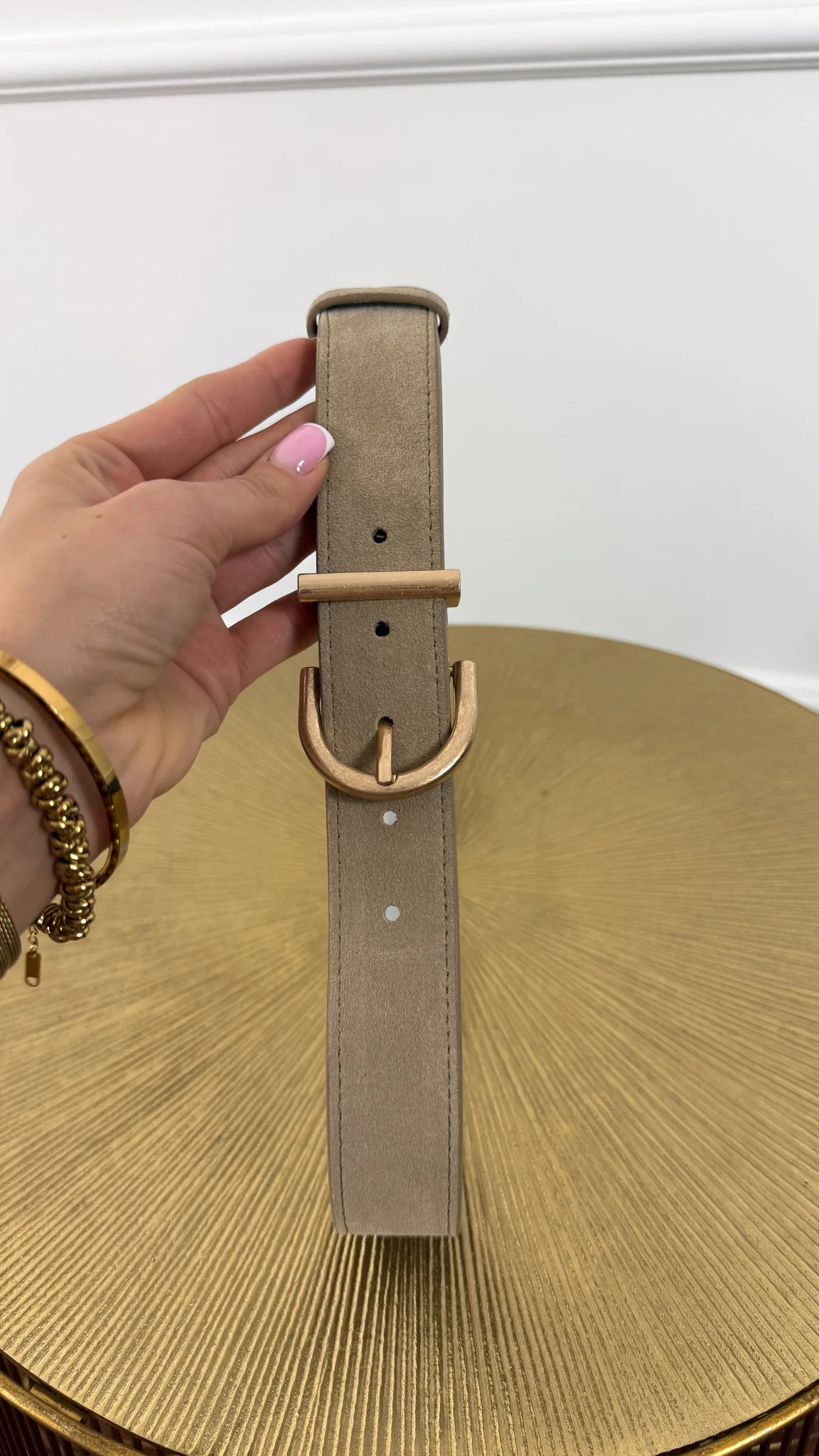 Skórzany pasek Isma zamszowy taupe