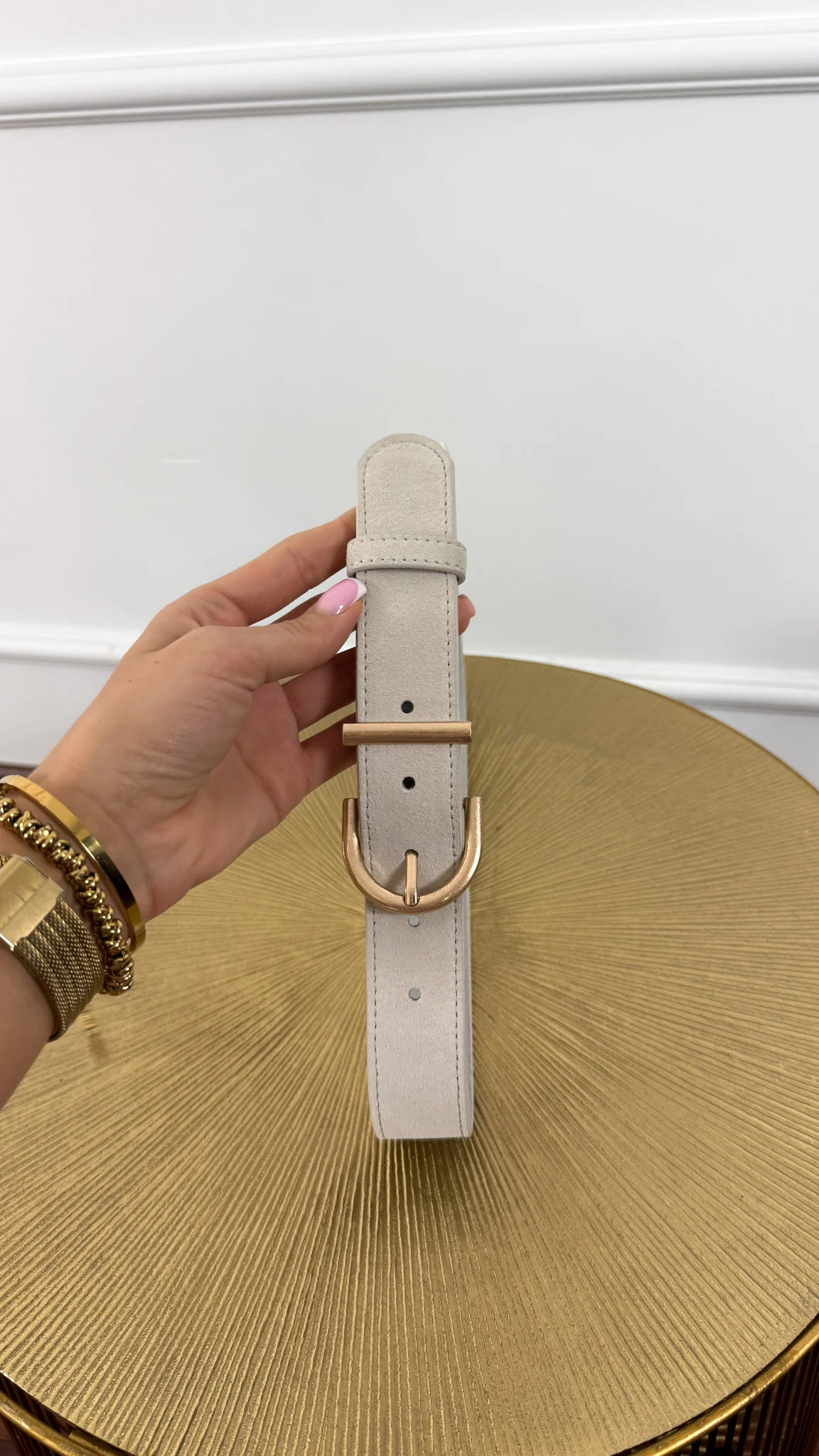 Skórzany pasek Isma zamszowy beżowy