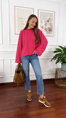 Bawełniana bluza Sally czerwono-różowa