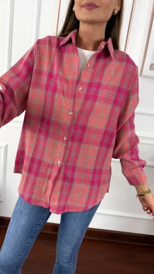Koszula w kratę Calesia róż-fuksja