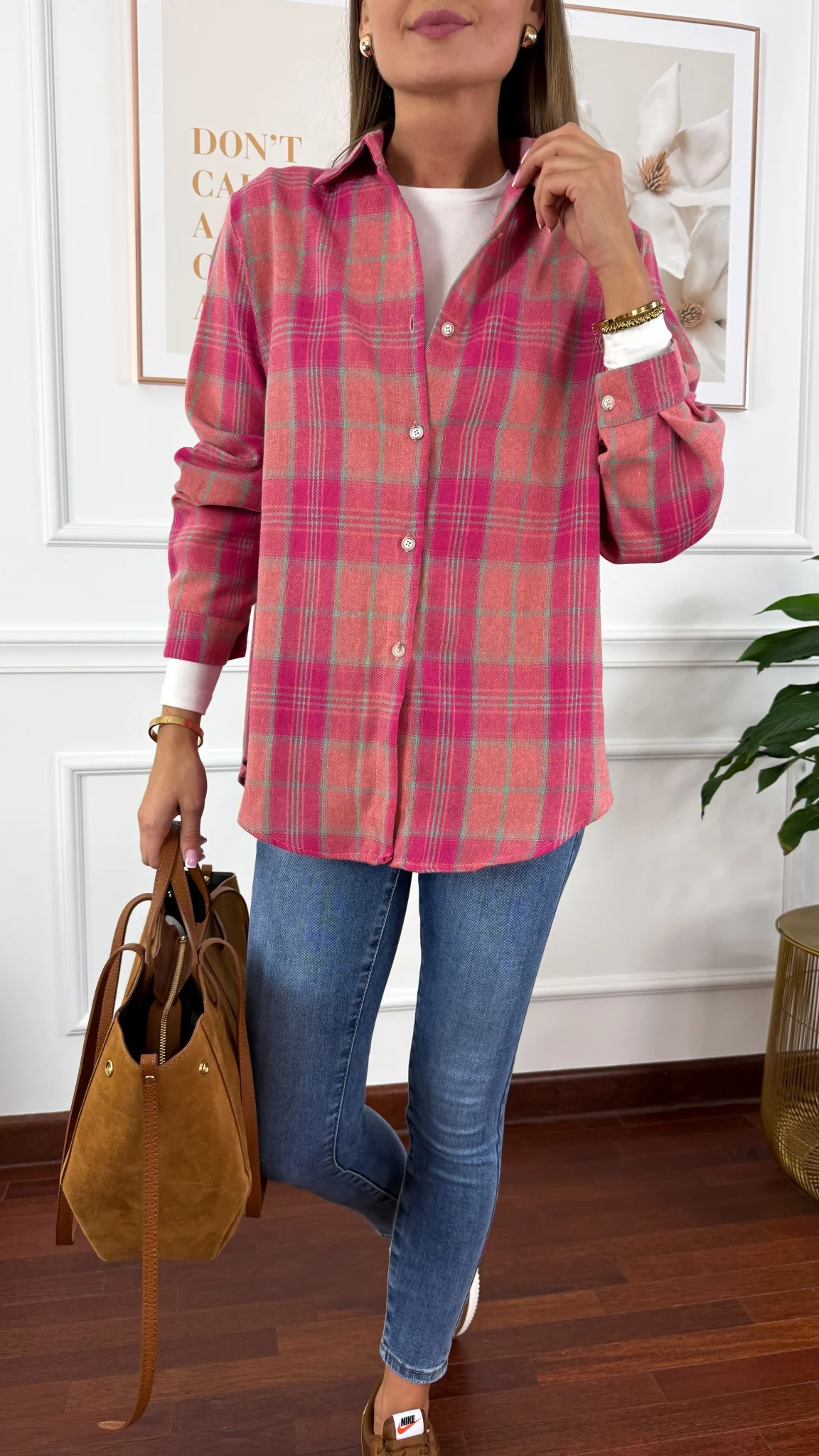 Koszula w kratę Calesia róż-fuksja