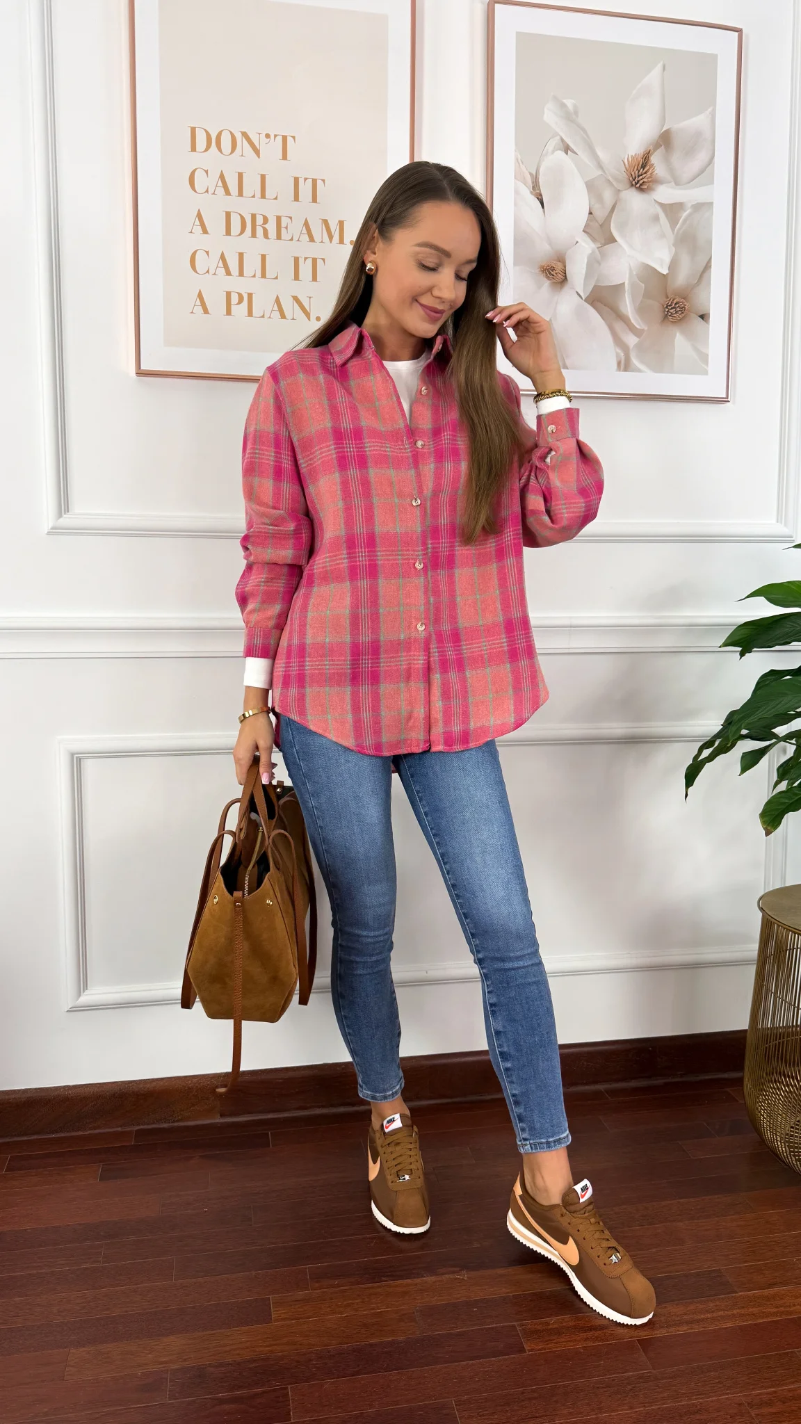 Koszula w kratę Calesia róż-fuksja