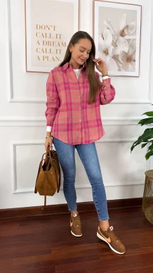 Koszula w kratę Calesia róż-fuksja