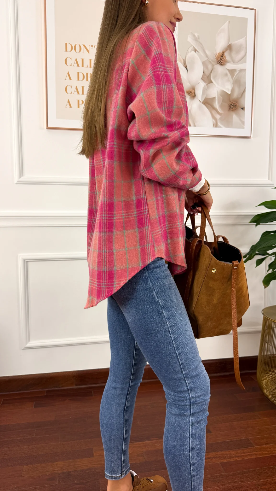 Koszula w kratę Calesia róż-fuksja